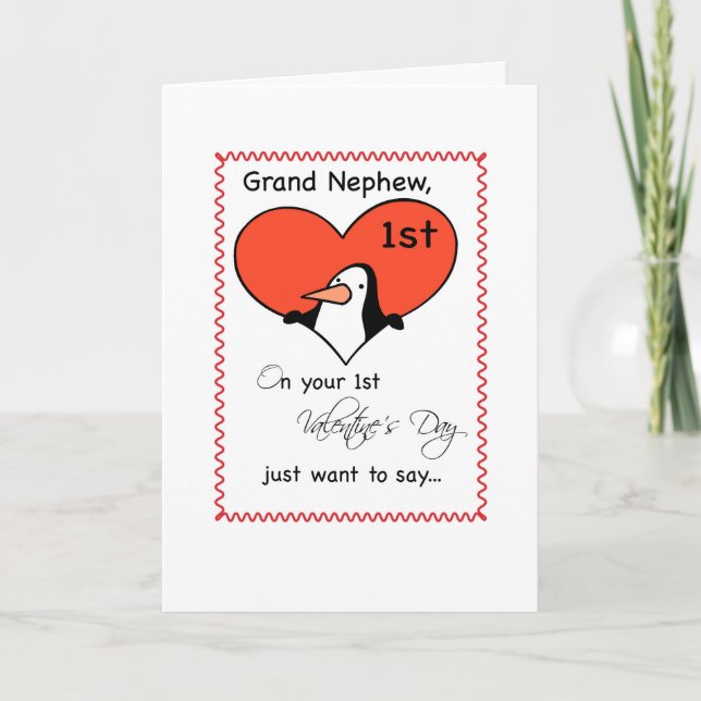 Cartes Pour Fêtes Annuelles Grand Nephew 1er Saint Valentin Cute Penguin (Devant)