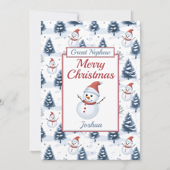Cartes Pour Fêtes Annuelles Grand Nephew Joyeux Noël Snowman Flat (Devant)