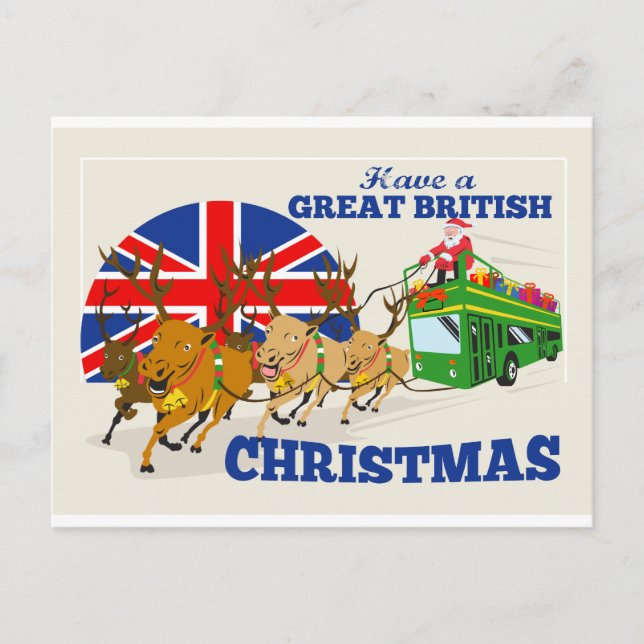 Cartes Pour Fêtes Annuelles Grand Noël britannique Père Noël Reindeer Doube De (Devant)