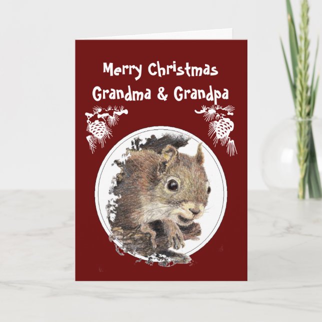 Cartes Pour Fêtes Annuelles Grand-parents de Noël, petits-enfants, écureuil d' (Devant)