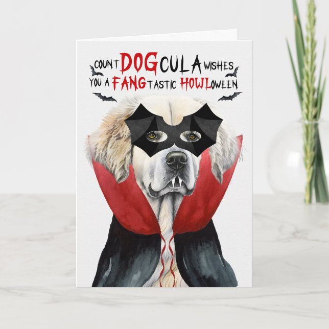 Cartes Pour Fêtes Annuelles Grand Pyrénées Comte drôle DOGcula Halloween (Devant)