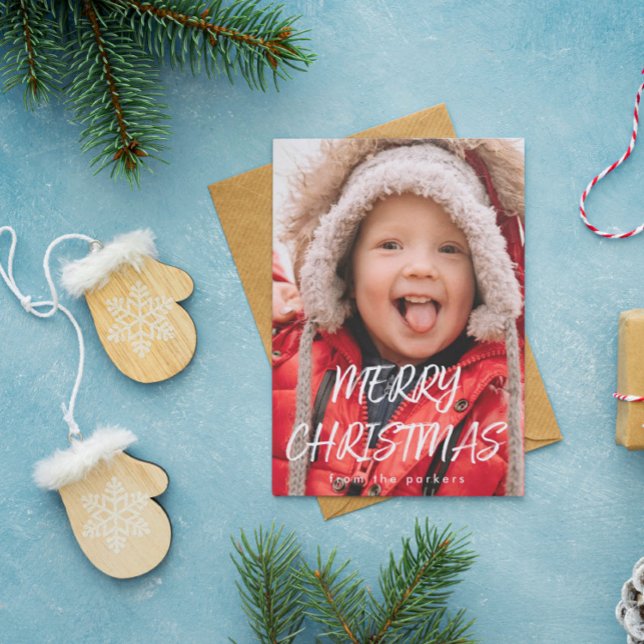 Cartes Pour Fêtes Annuelles Grand script de pinceau photo Joyeux Noël (Créateur téléchargé)