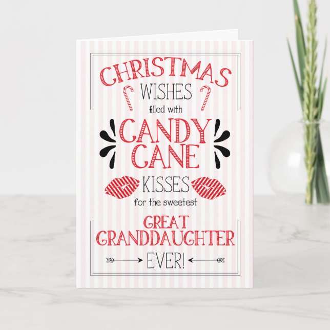 Cartes Pour Fêtes Annuelles Grand Sucre de canne-fille Baisers Noël (Devant)
