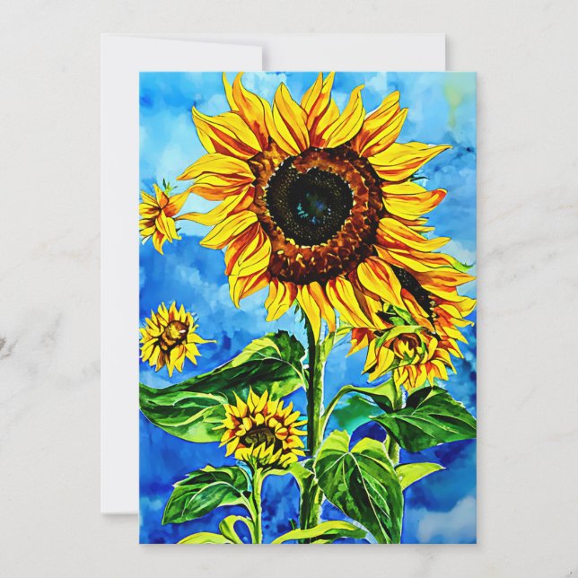 Cartes Pour Fêtes Annuelles Grand tournesols aquarelle nature (Devant)