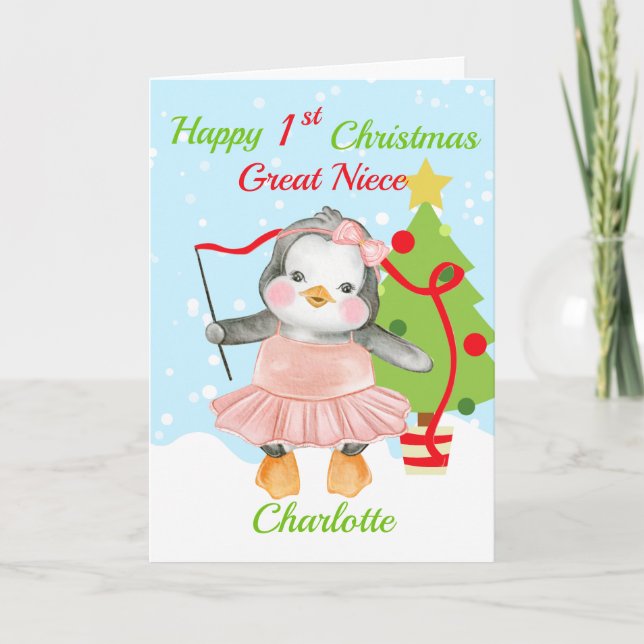 Cartes Pour Fêtes Annuelles Grande nièce Joyeux 1er Noël Pingouin Ballerina (Devant)