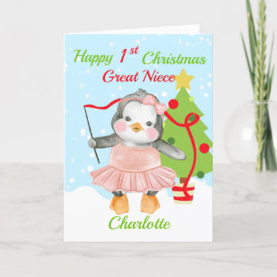 Cartes Pour Fêtes Annuelles Grande nièce Joyeux 1er Noël Pingouin Ballerina