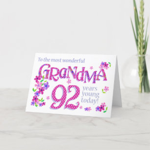 Cartes Pour Fêtes Annuelles Grandma's 92nd Birthday Word Art with Flowers Card