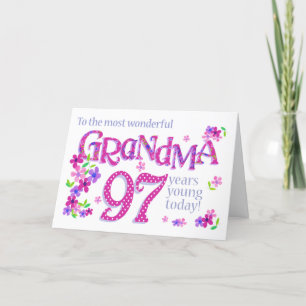 Cartes Pour Fêtes Annuelles Grandma's 97th Birthday Word Art with Flowers Card