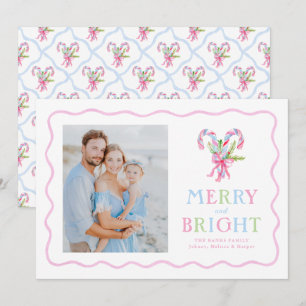 Cartes Pour Fêtes Annuelles Grandmillennial Preppy Sucres de canne Wavy Border