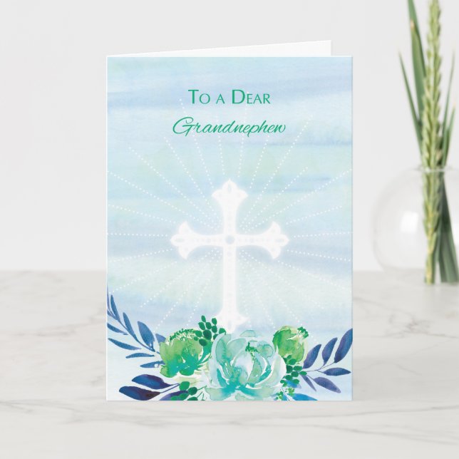 Cartes Pour Fêtes Annuelles Grandneveu Fleurs bleues Turquoises avec Croix Pâq (Devant)