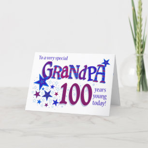Cartes Pour Fêtes Annuelles Grandpa's 100th Birthday Word Art with Stars Card