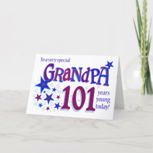 Cartes Pour Fêtes Annuelles Grandpa's 101st Birthday Word Art with Stars Card
