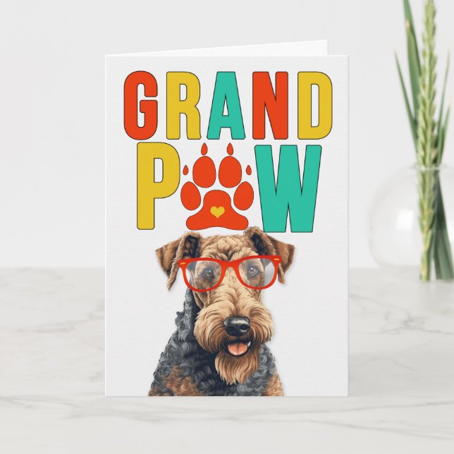 Cartes Pour Fêtes Annuelles GrandPAW Airedale GrandDOG Grand-parents Day (Devant)
