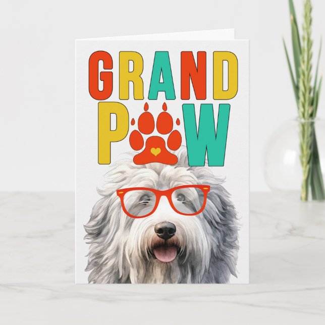 Cartes Pour Fêtes Annuelles GrandPAW Sheepdog GrandDOG Grand-parents Day (Devant)