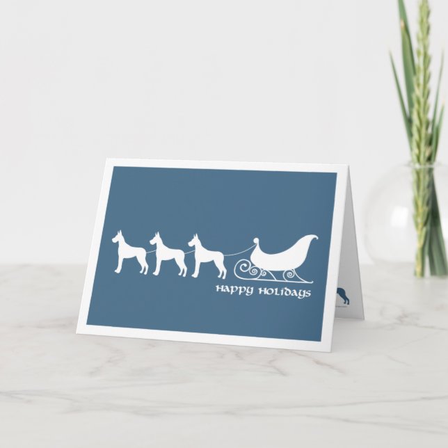 Cartes Pour Fêtes Annuelles Grands Danois tirant Sleigh de Père Noël (Devant)