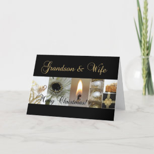 Cartes Pour Fêtes Annuelles Grandson & Femme Noël noir & blanc & or