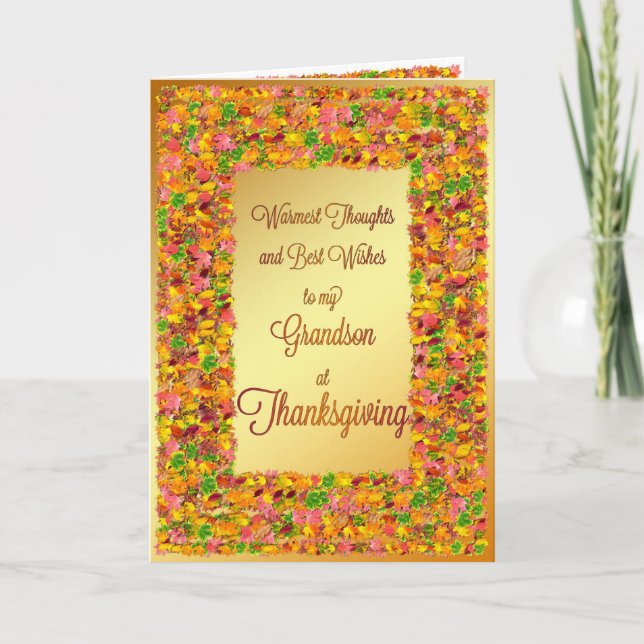 Cartes Pour Fêtes Annuelles Grandson, Thanksgiving, automne feuilles (Devant)