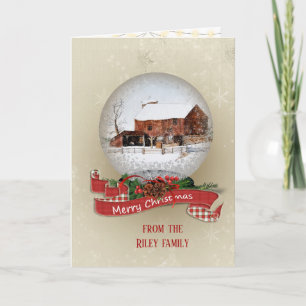 Cartes Pour Fêtes Annuelles grange d'hiver dans le globe de neige