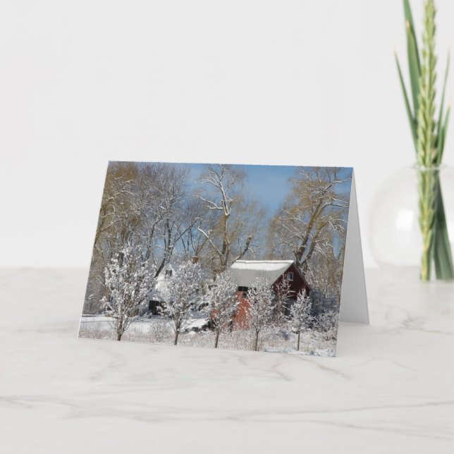 Cartes Pour Fêtes Annuelles Grange rouge dans la neige (Devant)