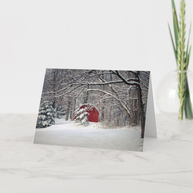 Cartes Pour Fêtes Annuelles Grange rouge dans la neige 2011 (Devant)