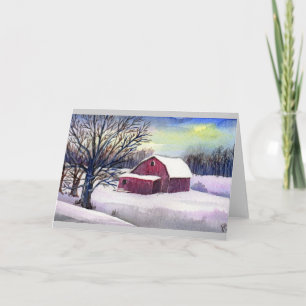 Cartes Pour Fêtes Annuelles Grange rouge en neige