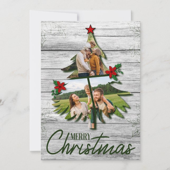 Cartes Pour Fêtes Annuelles Grange rustique vieillie Bois de Noël Arbre photo (Devant)