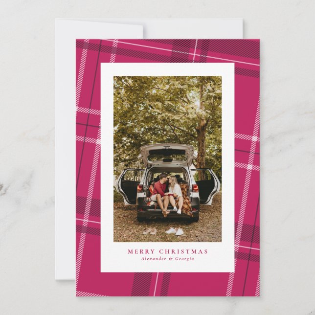 Cartes Pour Fêtes Annuelles Gras rose plaid fun une photo Noël (Devant)