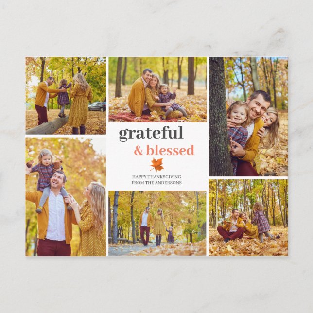 Cartes Pour Fêtes Annuelles Grateful & Blessed Fall remercier la famille photo (Devant)