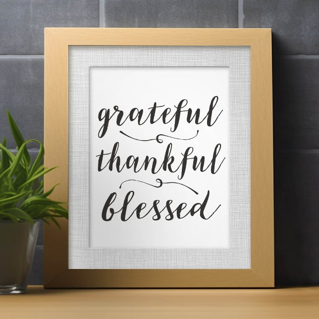 Cartes Pour Fêtes Annuelles Grateful Thankful Blessé Script rustique (Card that fits into a frame)