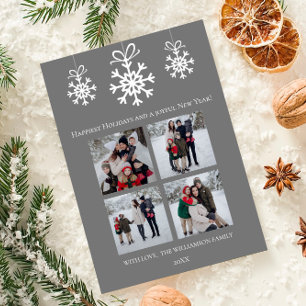 Cartes Pour Fêtes Annuelles Gray Snowflake Ornements Photo Collage