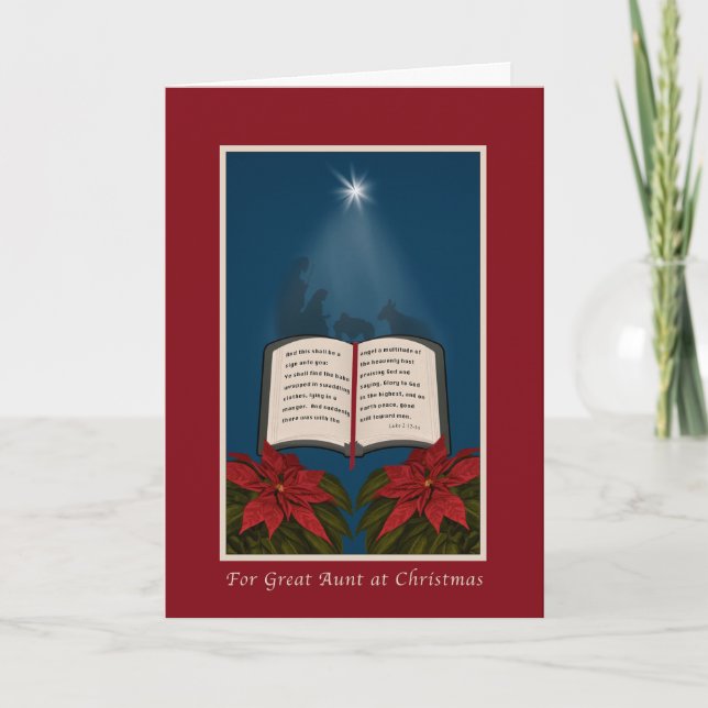 Cartes Pour Fêtes Annuelles Great Aunt, Open Bible Christmas Message (Devant)