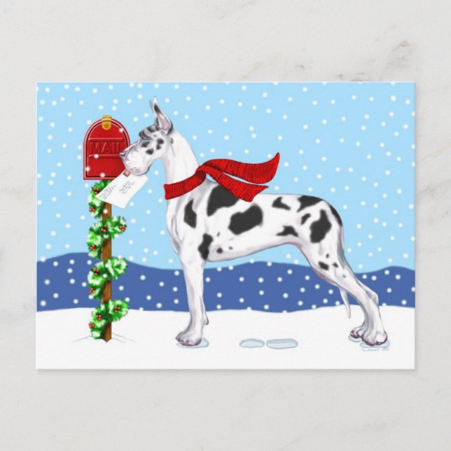 Cartes Pour Fêtes Annuelles Great Dane Christmas Mail Arlequin (Devant)