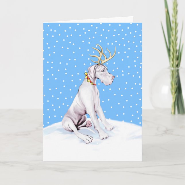 Cartes Pour Fêtes Annuelles Great Dane Reindeer Christmas White UC (Devant)