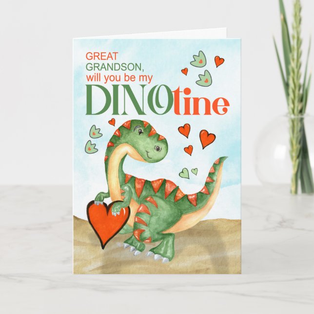 Cartes Pour Fêtes Annuelles Great Grandson T-Rex Dinosaur Be Mine DINOtine (Devant)