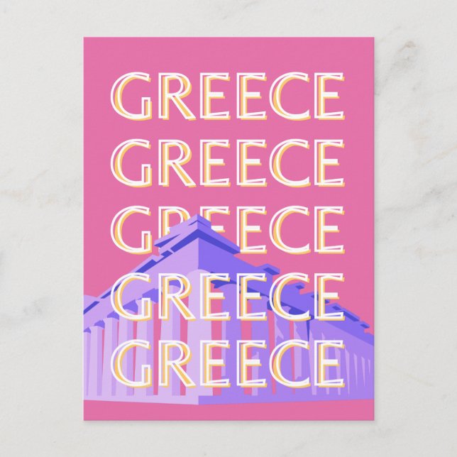 Cartes Pour Fêtes Annuelles Grèce Travel Art, Summer Travel Art, Retro, Rose (Devant)