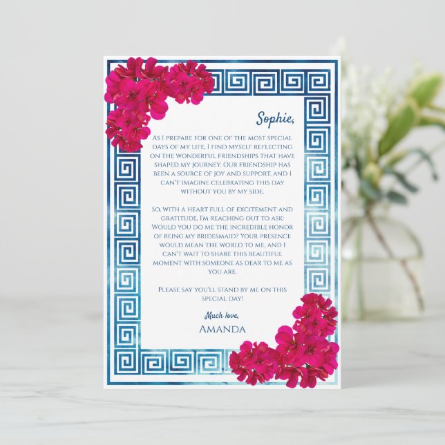 Cartes Pour Fêtes Annuelles Grecian Elegance Pink Serez-Vous Ma Femme D'Accuei (Debout devant)