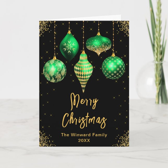 Cartes Pour Fêtes Annuelles Green and Gold Ornaments Merry Christmas (Devant)
