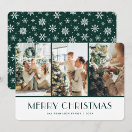 Cartes Pour Fêtes Annuelles Green and White Snowflakes Photo Christmas Card