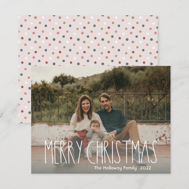 Cartes Pour Fêtes Annuelles Green Boho Polka Dot Christmas photo pleine photo (Devant / Derrière)