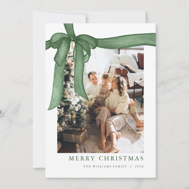 Cartes Pour Fêtes Annuelles Green Bow Christmas Photo Holiday Card (Devant)