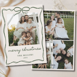 Cartes Pour Fêtes Annuelles Green Bow Joyeux Noël 4 Photo Famille
