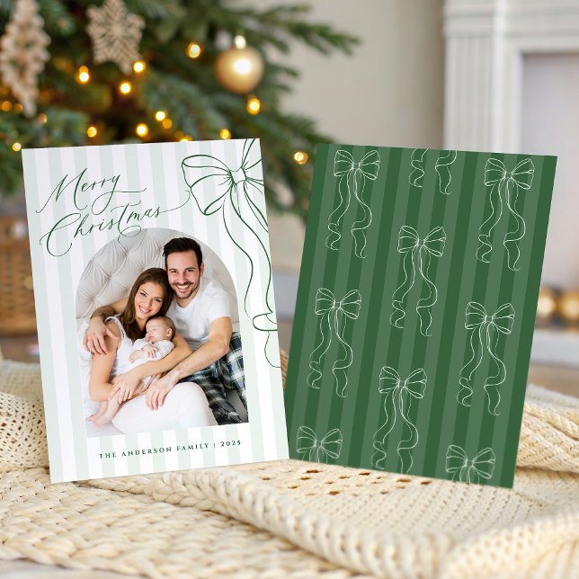 Cartes Pour Fêtes Annuelles Green Bow Merry Christmas Photo Card (Créateur téléchargé)