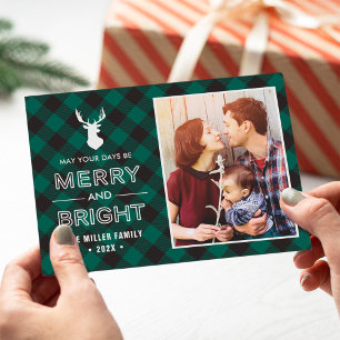Cartes Pour Fêtes Annuelles Green Buffalo Check Plaid Joyeux et Bright Photo