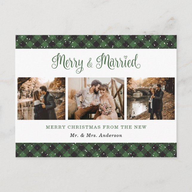 Cartes Pour Fêtes Annuelles Green Buffalo Plaid Marié et Joyeux nouveaux marié (Devant)