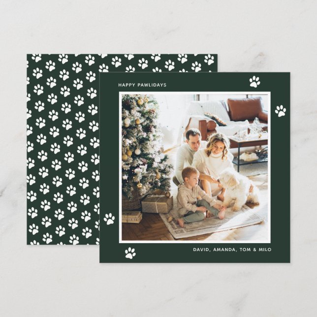 Cartes Pour Fêtes Annuelles Green Cat Chien Propriétaire Photo Happy Pawlidays (Devant / Derrière)