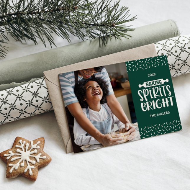 Cartes Pour Fêtes Annuelles Green | Christmas Baking Spiritueux Photo (GREEN PALETTE CONFETTI BAKING SPIRIT BRIGHT COOKIES CHRISTMAS PHOTO CARD AFFORDAMLE DIGITAL)