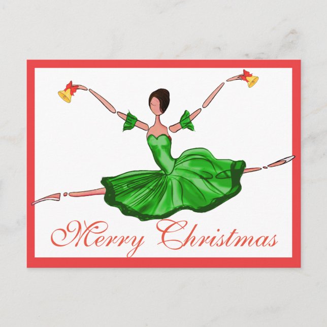 Cartes Pour Fêtes Annuelles Green Christmas Ballet Card, Christmas Ballerina (Devant)