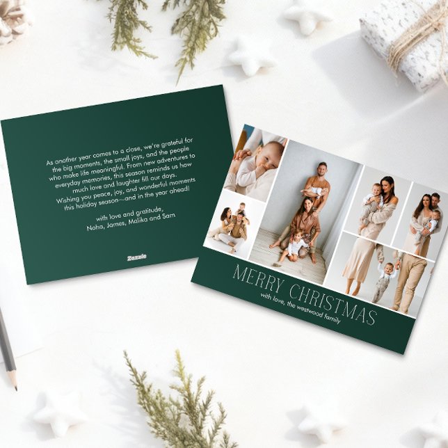 Cartes Pour Fêtes Annuelles GREEN Christmas Elegant 6 Collage Message photo (Créateur téléchargé)