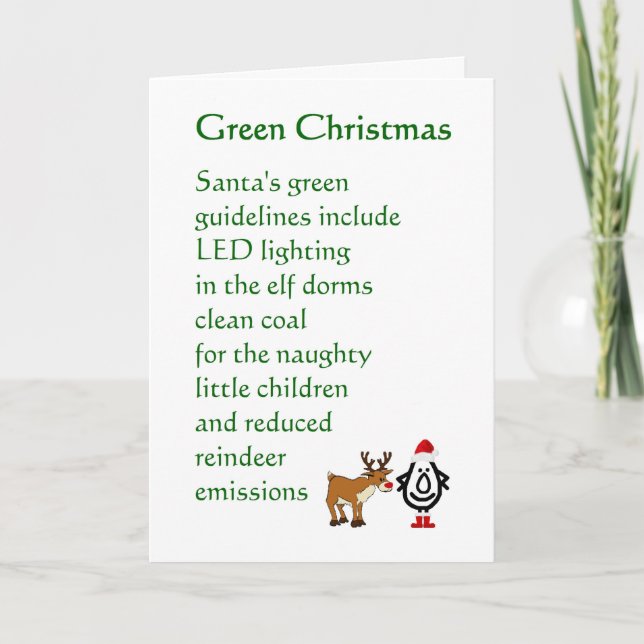 Cartes Pour Fêtes Annuelles Green Christmas - un drôle de poème de Noël (Devant)