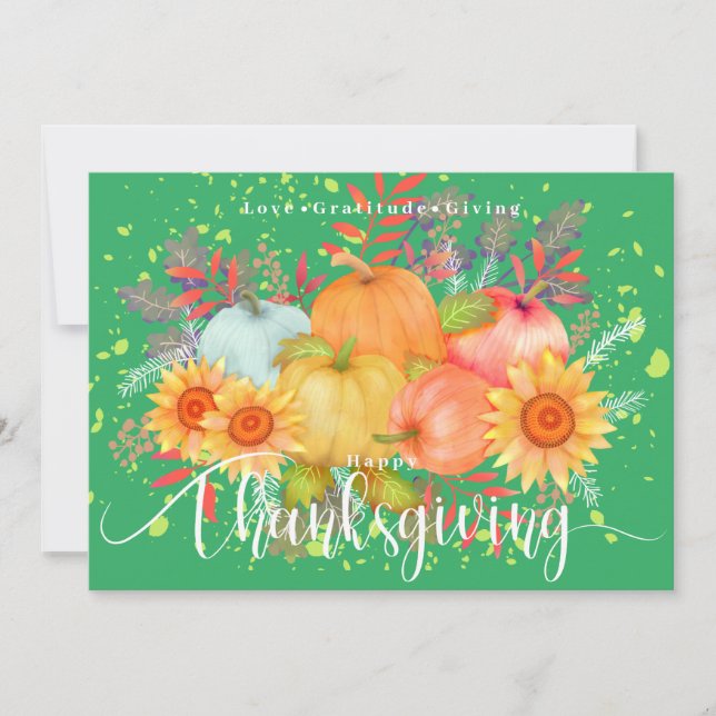 Cartes Pour Fêtes Annuelles Green Citrouilles de Thanksgiving (Devant)